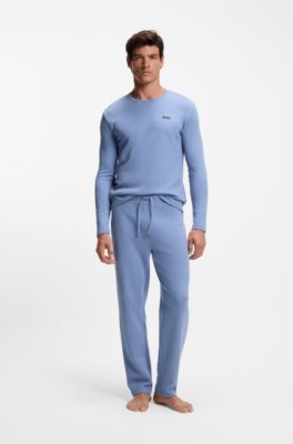 Cotton-blend pyjama bottoms with embroidered logo, Blue