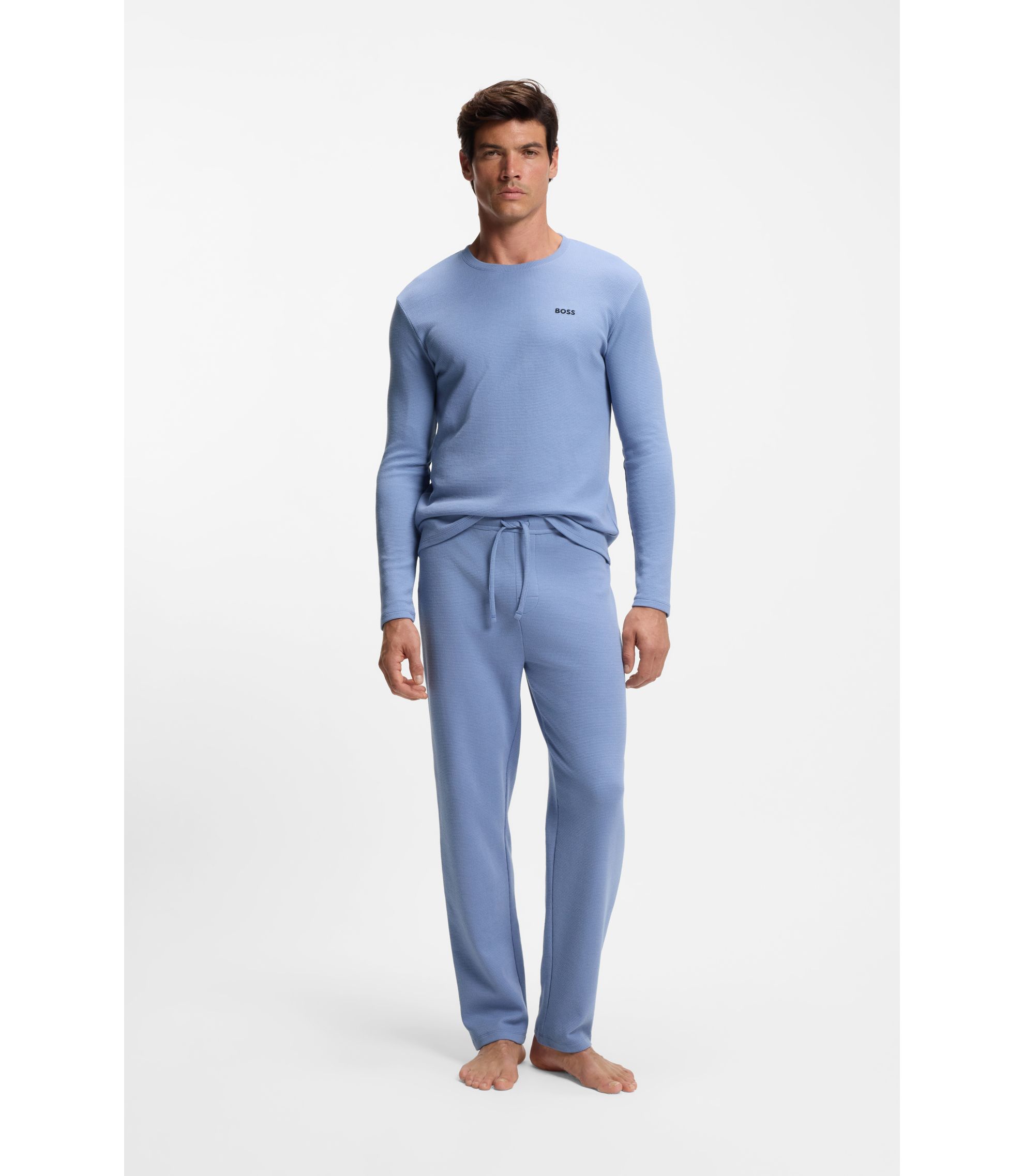 BOSS Pantaloni del pigiama in misto cotone con logo ricamato Blu