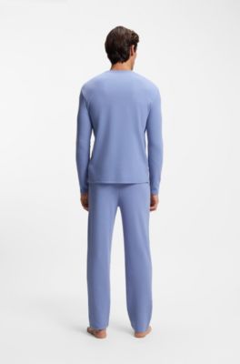 Bas de pyjama en coton m&eacute;lang&eacute; &agrave; logo brod&eacute;, Bleu