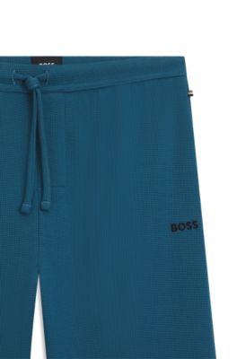 Cotton-blend pyjama bottoms with embroidered logo, Blue