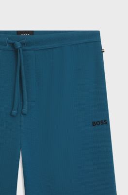Cotton-blend pyjama bottoms with embroidered logo, Blue