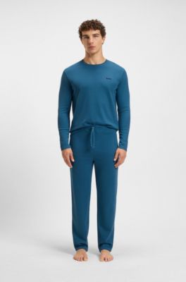 Bas de pyjama en coton m&eacute;lang&eacute; avec logo brod&eacute;, Bleu