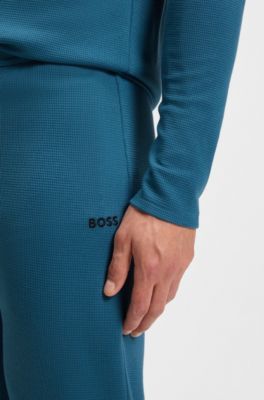 Bas de pyjama en coton m&eacute;lang&eacute; avec logo brod&eacute;, Bleu