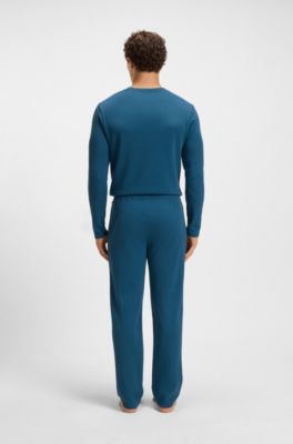 Cotton-blend pyjama bottoms with embroidered logo, Blue