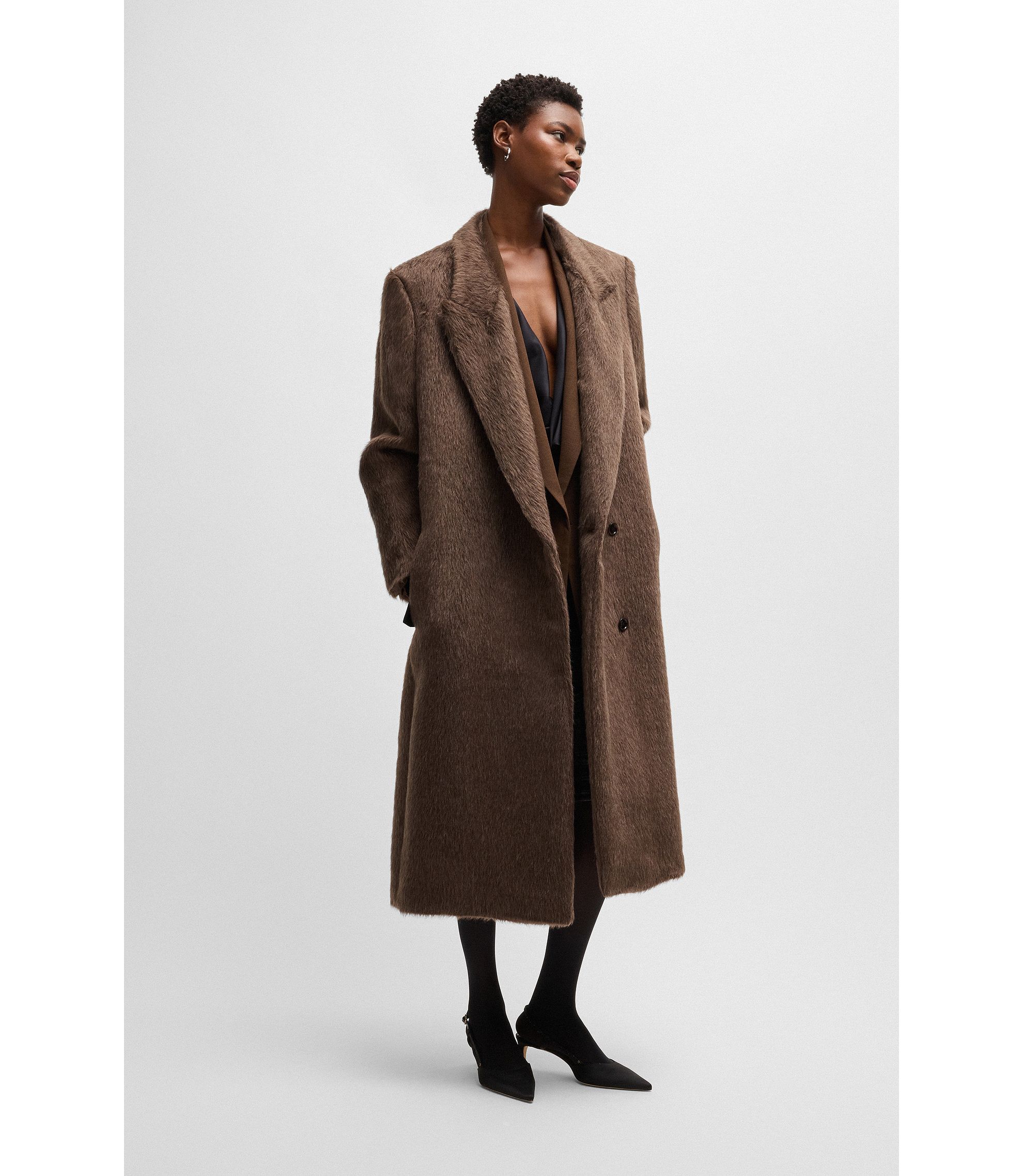 BOSS - Long-length coat in alpaca and virgin wool - Brown BOSS - Long-length coat in alpaca and virgin wool - Brown