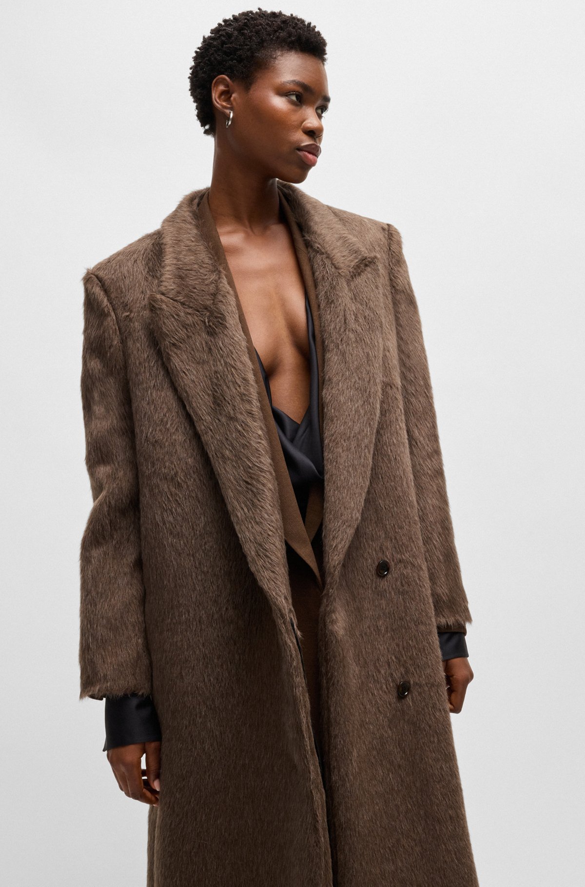 BOSS - Long-length coat in alpaca and virgin wool - Brown BOSS - Long-length coat in alpaca and virgin wool - Brown