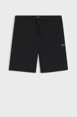 Cotton-blend pyjama shorts with embroidered logo, Black