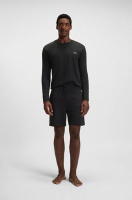 Cotton-blend pyjama shorts with embroidered logo, Black