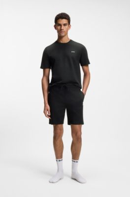 Bermuda del pigiama in misto cotone con logo ricamato, Nero