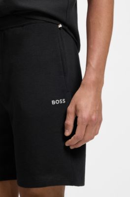 コットンブレンド パジャマショートパンツ ロゴエンブロイダリー, ブラック