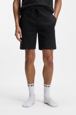 Short de pyjama en coton m&eacute;lang&eacute; avec logo brod&eacute;, Noir