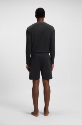 Cotton-blend pyjama shorts with embroidered logo, Black