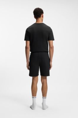 Short de pyjama en coton m&eacute;lang&eacute; avec logo brod&eacute;, Noir
