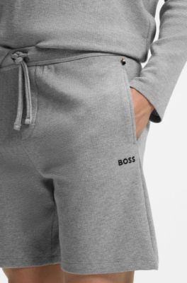 Cotton-blend pyjama shorts with embroidered logo, Grey