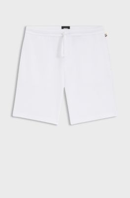 Bermuda del pigiama in misto cotone con logo ricamato, Bianco