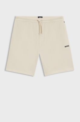 Cotton-blend pyjama shorts with embroidered logo, Natural