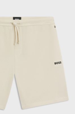 Cotton-blend pyjama shorts with embroidered logo, Natural