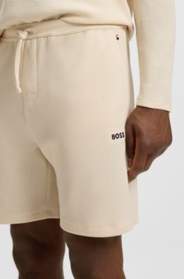 Bermuda del pigiama in misto cotone con logo ricamato, Bianco