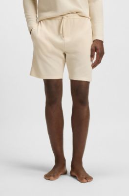 Cotton-blend pyjama shorts with embroidered logo, Natural