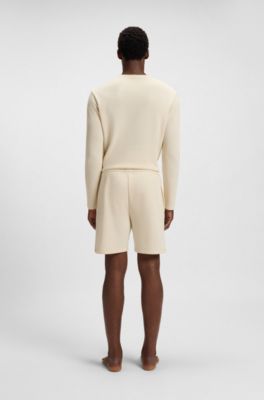 Bermuda del pigiama in misto cotone con logo ricamato, Bianco