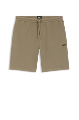 Cotton-blend pyjama shorts with embroidered logo, Light Brown