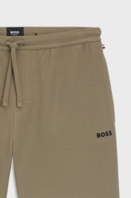 Bermuda del pigiama in misto cotone con logo ricamato, Marrone chiaro