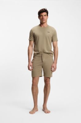 Cotton-blend pyjama shorts with embroidered logo, Light Brown