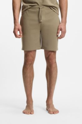 Cotton-blend pyjama shorts with embroidered logo, Light Brown