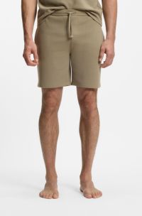 Cotton-blend pyjama shorts with embroidered logo, Light Brown