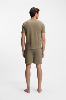 Cotton-blend pyjama shorts with embroidered logo, Light Brown