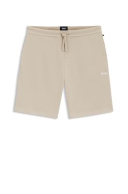 Cotton-blend pyjama shorts with embroidered logo, Light Beige