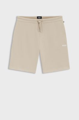 Cotton-blend pyjama shorts with embroidered logo, Light Beige