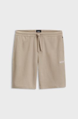 Shorts de pijama en algod&oacute;n con logo bordado, Beige claro