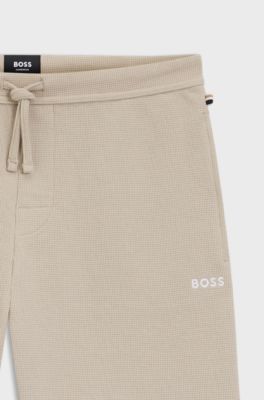 Pyjamasshorts i bomuldsblanding med broderet logo, Lys beige
