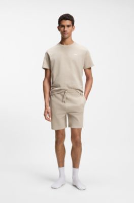 Pyjamashort van een katoenmix met logostiksel, Lichtbeige