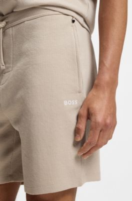 Shorts de pijama en algod&oacute;n con logo bordado, Beige claro