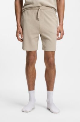 Pyjamashort van een katoenmix met logostiksel, Lichtbeige