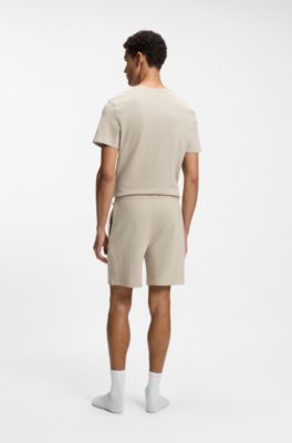 Pyjamasshorts i bomuldsblanding med broderet logo, Lys beige