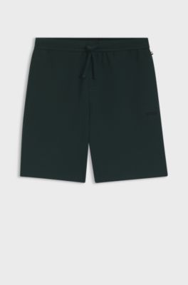 Cotton-blend pyjama shorts with embroidered logo, Dark Green
