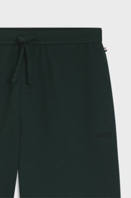 Cotton-blend pyjama shorts with embroidered logo, Dark Green