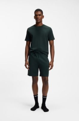 Cotton-blend pyjama shorts with embroidered logo, Dark Green