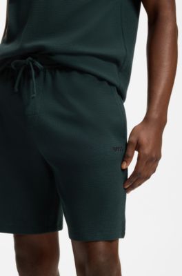Cotton-blend pyjama shorts with embroidered logo, Dark Green