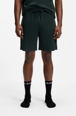 Cotton-blend pyjama shorts with embroidered logo, Dark Green