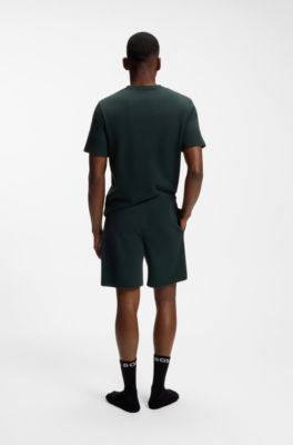 Cotton-blend pyjama shorts with embroidered logo, Dark Green