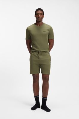 Cotton-blend pyjama shorts with embroidered logo, Green