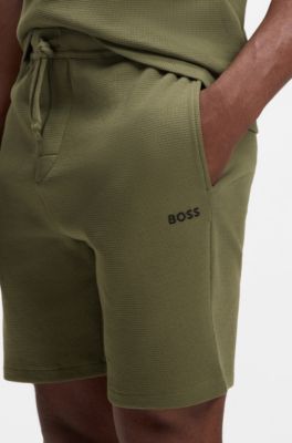Cotton-blend pyjama shorts with embroidered logo, Green