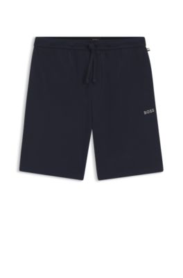 Cotton-blend pyjama shorts with embroidered logo, Dark Blue