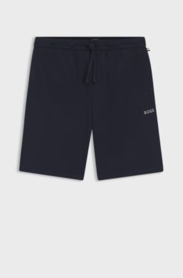 Cotton-blend pyjama shorts with embroidered logo, Dark Blue