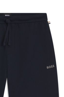 Cotton-blend pyjama shorts with embroidered logo, Dark Blue