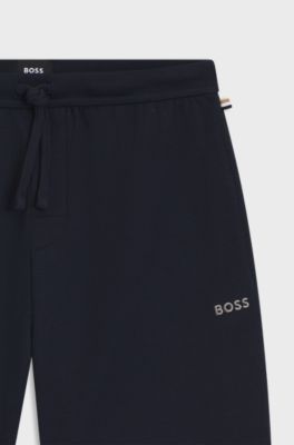 Bermuda del pigiama in misto cotone con logo ricamato, Blu scuro